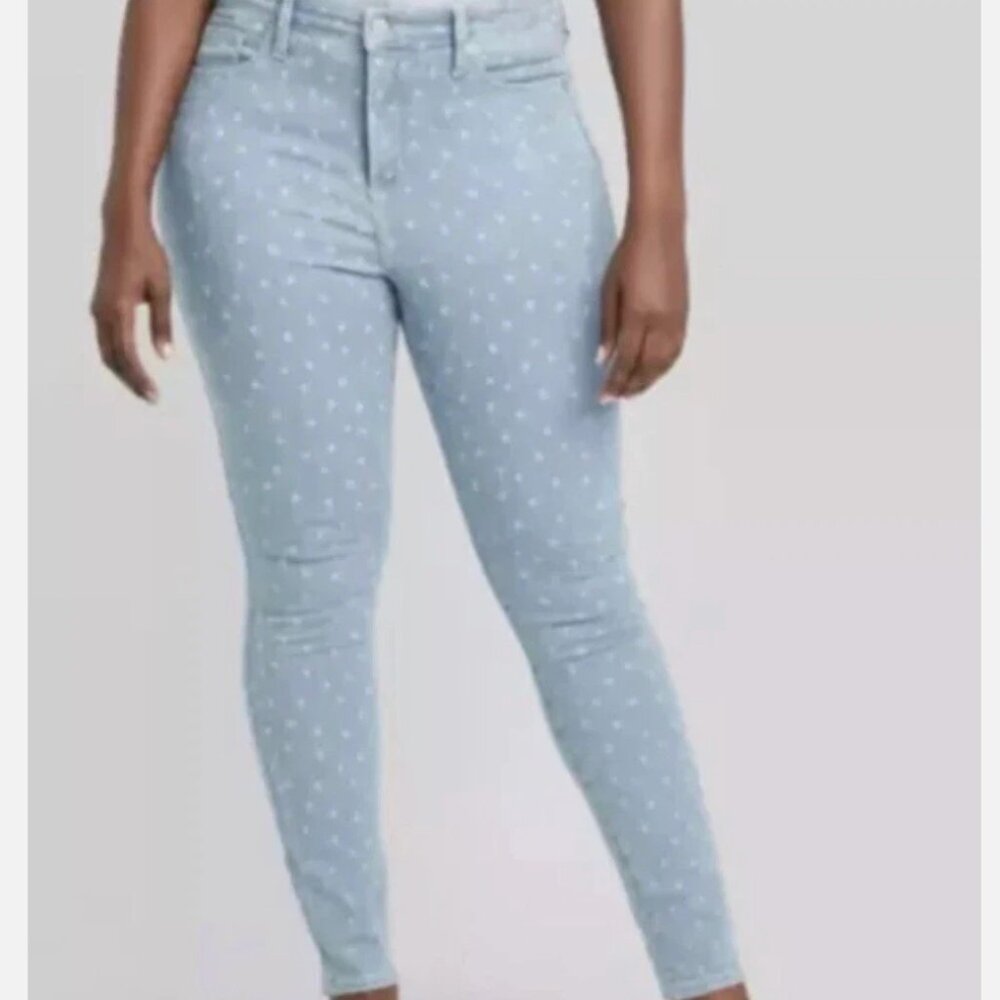 Universal Thread High-Rise Skinny Blue Sky Polkadot Jeans Women’s Sz 18 34R